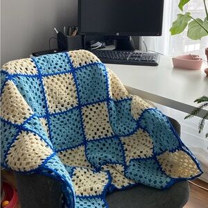 Blue and Cream Crochet Blanket